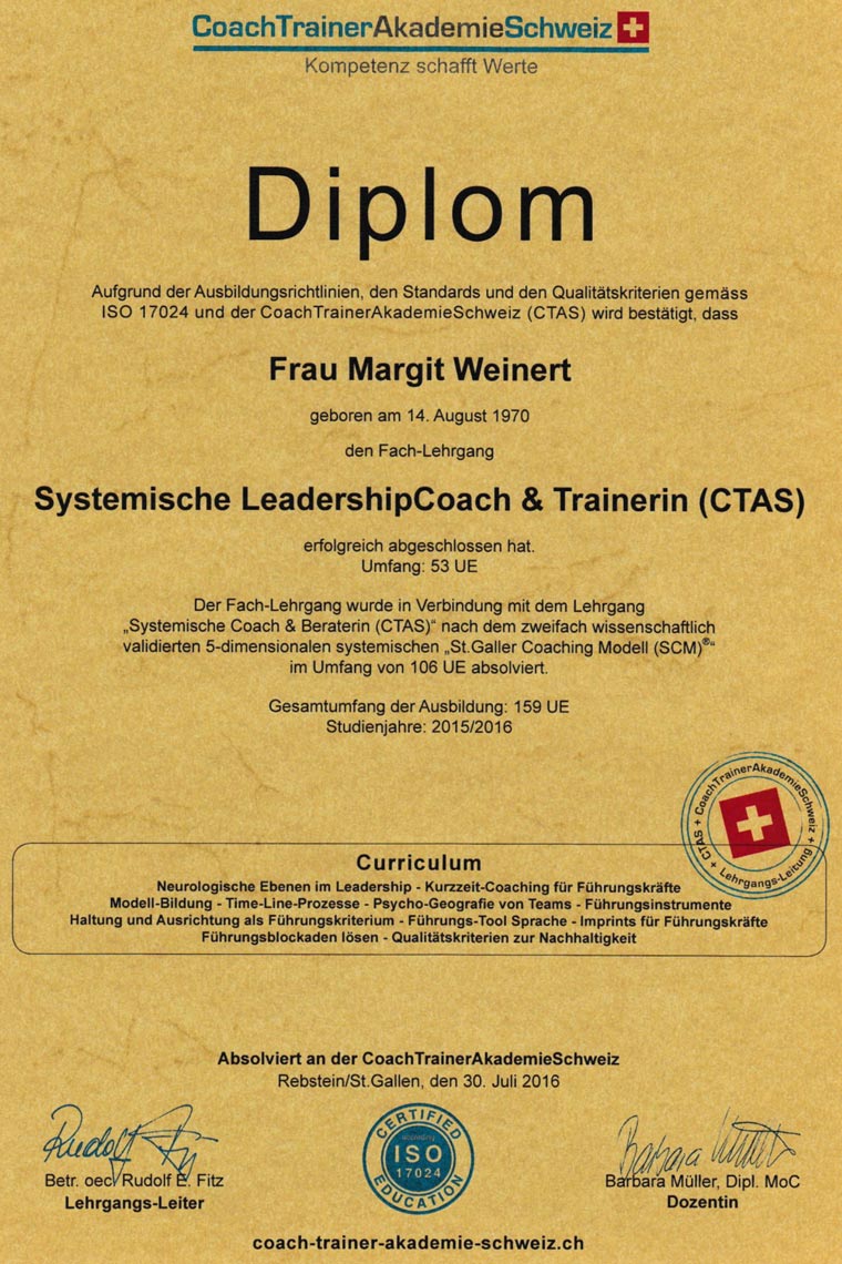 Weinert - Diplom - Systemische Coach Beraterin